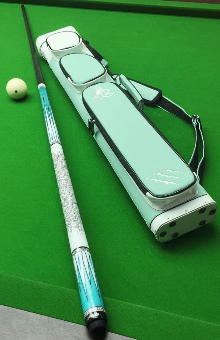 Premium cue and matching case on green cloth